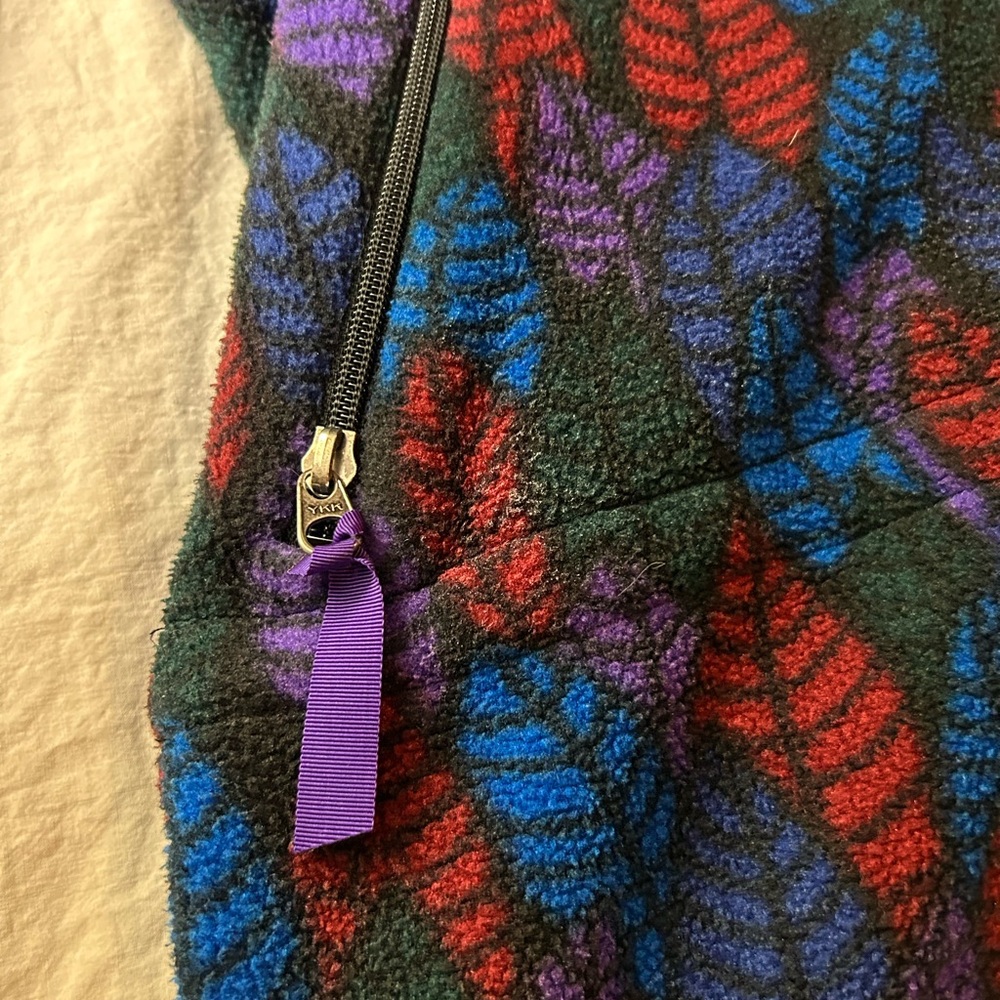 VINTAGE PATAGONIA Synchilla Half Zip Purple Leaf Print Spears Anorak Fleece 10 - Picture 8 of 16